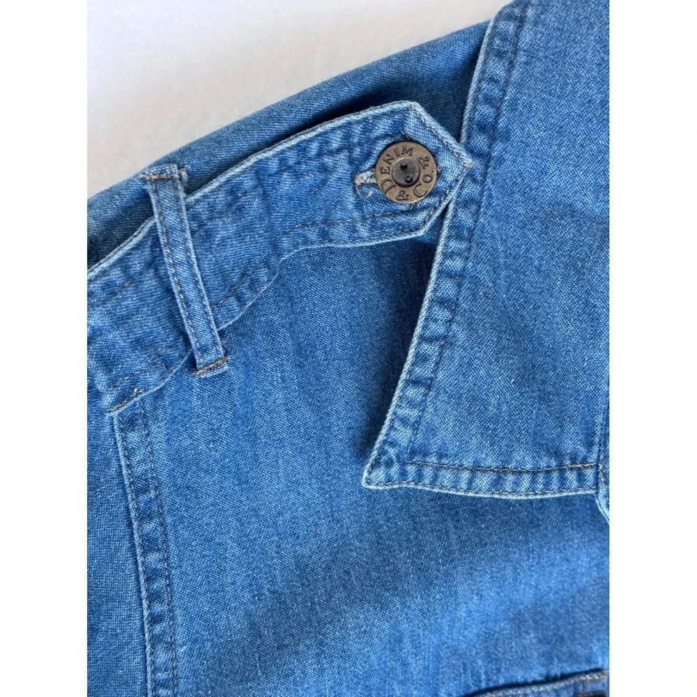 LEI Vintage Denim Utility Jacket Medium Wash Drawstring Waist Cargo Pockets M